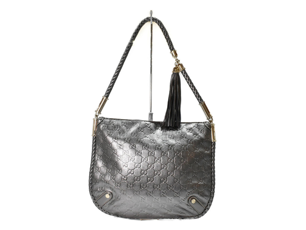 Gucci ssima Interlocking Silver Bag Leather Hobo GG